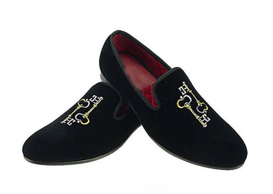 উচ্চ কারিগরি পুরুষদের embroidered loafers, টেকসই পুরুষদের কালো স্লিপ উপর জুতা