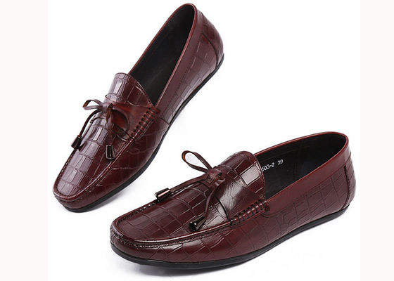 আনুষ্ঠানিক পুরুষদের চামড়া Loafers এন্টি স্কিডিং Moccasins Bow টাই সমতল জুতা