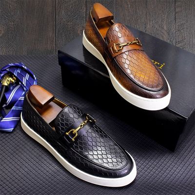 সব ঋতু পুরুষদের স্লিপ উপর sneakers আসল চামড়া সমতল নৌকা জুতা অবসর জন্য