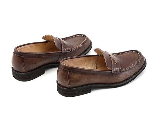 Breathable Men Brown Penny Loafers, আসল চামড়া Loafers জুতা