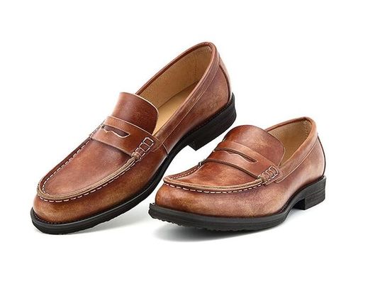 Breathable Men Brown Penny Loafers, আসল চামড়া Loafers জুতা