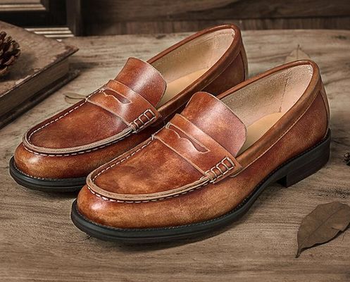 Breathable Men Brown Penny Loafers, আসল চামড়া Loafers জুতা