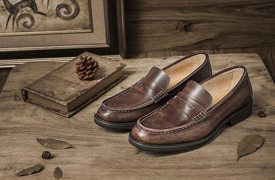Breathable Men Brown Penny Loafers, আসল চামড়া Loafers জুতা